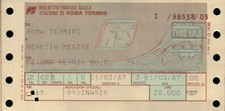 BIGLIETTO TRENO DEL 1987 - ROMA TERMINI / VENEZIA MESTRE - 2a CLASSE