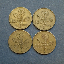 20 lire 4 monete 1957, 1957 7 largo, 1958, 1959 Repubblica italiana
