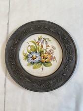 Piatto da tavolo Decorativo fiori Rilievo peltro ceramica antico dipinto a mano
