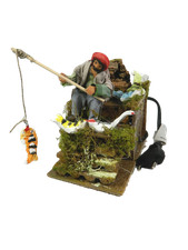 Pastore in Movimento Pescatore Cm 9x14x14 - Pesce Pastori Presepe