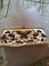 POCHETTE DONNA ANNI 50 IN RASO CON RICAMI A MANO E PERLINE (MANCA LA TRACOLLINA)