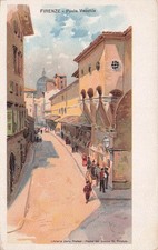 29-79) CARTOLINA ILLUSTRATA FIRENZE PONTE VECCHIO LIBRERIA CARLO PRATESI
