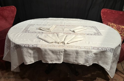 Antica tovaglia lino - ricamo, a