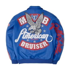 Giacca Bruiser Americana Pelé Blu in Vera Pelle di Vacchetta