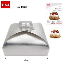 Set 12 Pezzi Scatole Porta Torta Silver Carta Feste Compleanni Party 45x45cm hmj