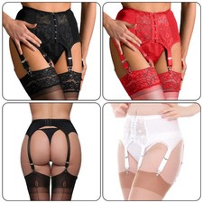 Giarrettiera sexy nera pizzo floreale cintura 6 cinghie bretelle taglie forti lingerie