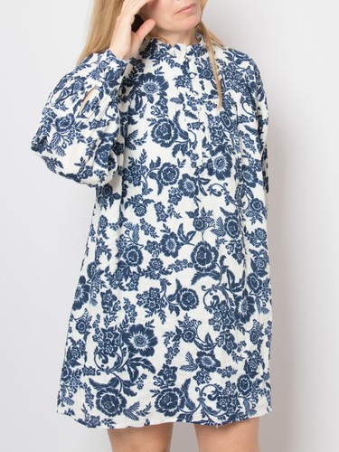 Abito aere lino smock - smock, blu