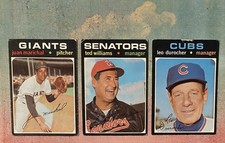 1971 Topps Ted Williams #380, Juan Marichal #325, Leo Durocher #609 Hall of Fame