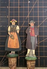 Coppia tappi bottiglia vino sughero legno intagliato a mano arte popolare tedesca vintage