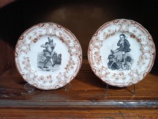 COPPIA PIATTI CERAMICA, G. RICHRD, CARNEVALE PULCINELLA E GIANDUIA, FINE '800