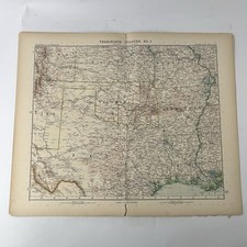 Stampa antica Stati Uniti Texas Oklahoma Arkansas 1908 Stieler Hand Atlas