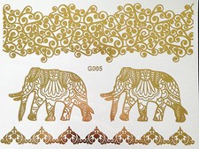 Tatuaggio Flash Temporaneo Henna Classico Oro 4 Pezzi Bracciale Collana Corpo G5