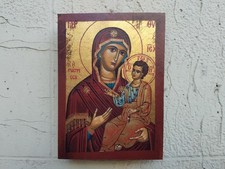 PICCOLA ICONA IKON BIZANTINA MADONNA CON BAMBINO DIPINTA TEMPERA ALL'UOVO