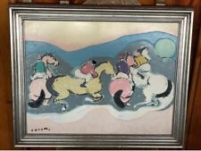 GIUSEPPE CESETTI QUADRO Smalto su Lastra TITOLO:Cavalli e Fantini Anni 70