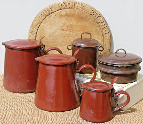 Vintage french enamel jugs - french,