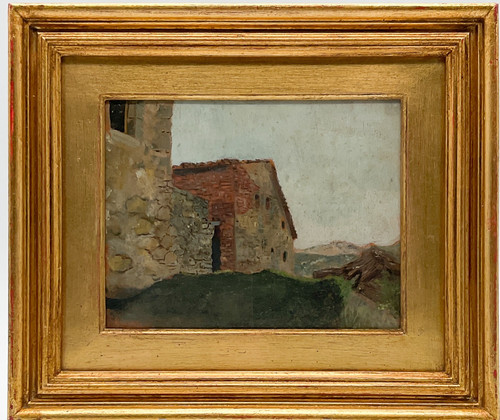 Antico dipinto paesaggio - antico, di