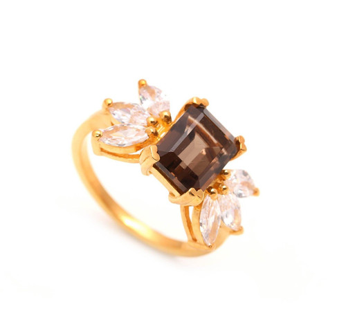 Anello ottagonale quarzo fumé