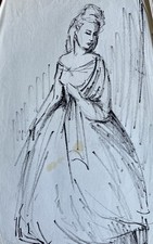 Donna in abito donna persona schizzo disegno inchiostro