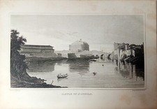 Roma - Castle of St. Angelo - incisione editoriale originale, E.F. Batty, 1820