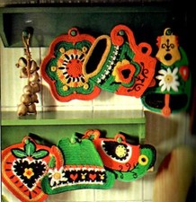 Vintage pattern copia presine sei soggetti stile tirolese uncinetto diy STAMPATA