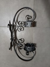 Antico Portacandele Applique in Ferro Battuto Vintage 50 cm Primi del 900