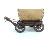 LAMPADA DA TAVOLO VINTAGE CARRO CAROVANA ANTICO CON TELA IN JUTA FUNZIONANTE