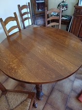 tavolo in legno diametro 130cm, allungabile per 8 persone + 8 sedie impagliate