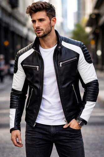 Giacca pelle uomo blu