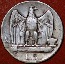 Italy 5 Lire 1926 R Vittorio