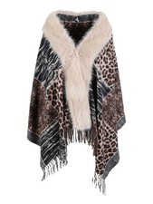 Gian Marco Venturi Mantella donna animalier con scollo in ecopelliccia