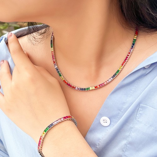 Collana tennis arcobaleno - collana,