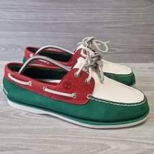 Timberland Boat Deck Scarpe Uomo 10.5 UK Verde Rosso Bianco Pelle Edizione Italia 
