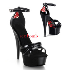 Sexy SANDALI tacco 15 laccetti NERO/ROSSO plateau dal 35 al 44 cinturino GLAMOUR