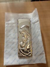 Quadro in argento con soggetti religiosi e la parte dietro in legno. Nuovo