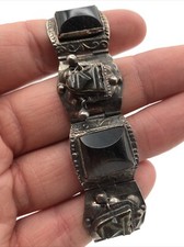 Bracciale Vintage Azteco Maya Pietra Tribale Alpaca Pannello Argento Messico