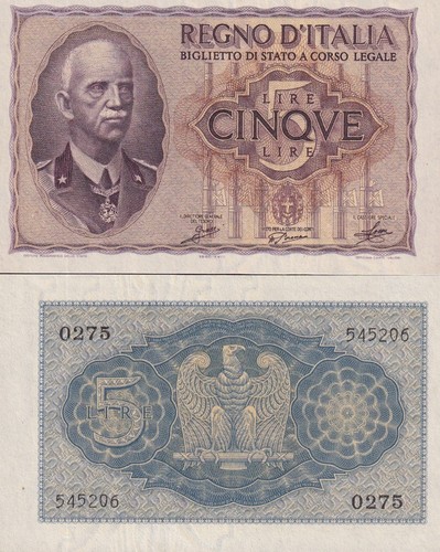 Italy regno italia lire - d'italia, 5