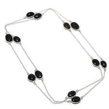 Collana con pietre preziose in onice nera fatta a mano design antico catena g...