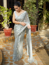 Designer grigio sequenza Saree