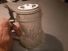 BELLISSIMO BOCCALE DA BIRRA IN CRISTALLO CON COPERCHIO ALTEZZA 16 CM OTTIMO STAT