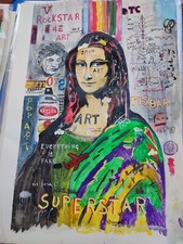 Monna Lisa 'la Gioconda' Dipinto 48x33cm Acrilico Su Cartoncino