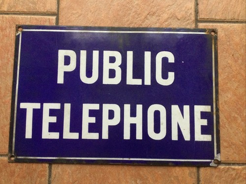 Enamel public telephone sign - enamel,