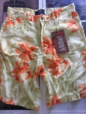 BERMUDA JAGGY TG. 33 PURO LINO - NUOVA - MOTIVO FLOREALE HAWAIANA