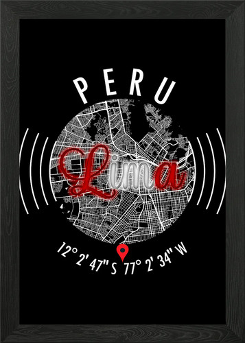 Lima perù mappa - mappa, incorniciata