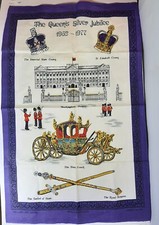 Stoffa Canovaccio Lino Cotone THE QUEEN'S SILVER JUBILEE 1952 1977 cm 75 x 49