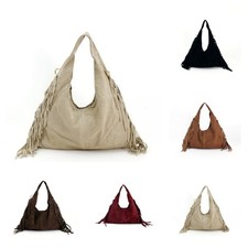 Borsa donna vera pelle morbida vera pelle scamosciata frange tracolla borsetta donna nuova