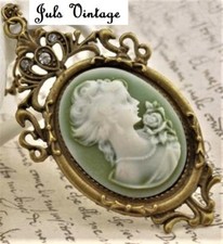 MAGNIFICA COLLANA VINTAGE RETRO'GRANDE-CAMEO CM.8x4,BRILLANTI,ARGENTO-ORO GIALLO