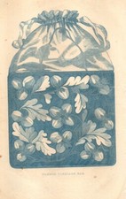 1867 = CARTAMODELLO borsetta da viaggio = Moda 1800 = Rara Stampa Antica FASHION