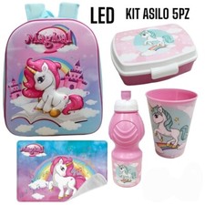 Set Scuola Asilo 5 pz  Unicorno-Disney School Pack Completo Zaino 3D con led