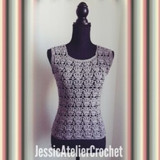 SALDI!!! Maglietta elegante donna beige scuro in cotone Handmade all'uncinetto 