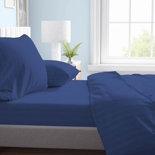 COMPLETO LENZUOLO in morbida microfibra TINTA unita Rasatello Rigato Blu Matrimo